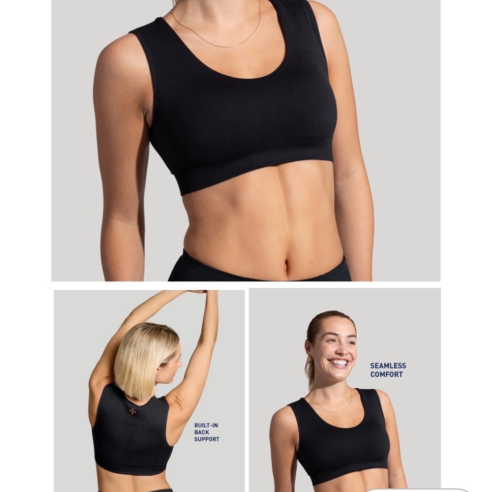 Tommie Copper Back Support Bra Black Seamless Posture Compression Small